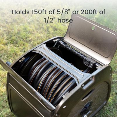 Image showing  Metal Hose Reel Box, Heavy Duty Storage Reel Hideaway, Crank Handle, 5/8 in. - 150 ft. Hose Capacity, Green
