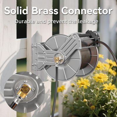 Image showing  Stainless Steel Garden Hose Reel, Heavy Duty, Wall/Floor Mounted with Crank, 5/8 in. - 150 ft. Hose Capacity