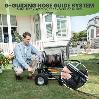 Image showing  Heavy Duty Industrial Hose Reel Cart with Wheels, 5/8 in. - 250 ft. Hose Capacity, Hose Guide Installed