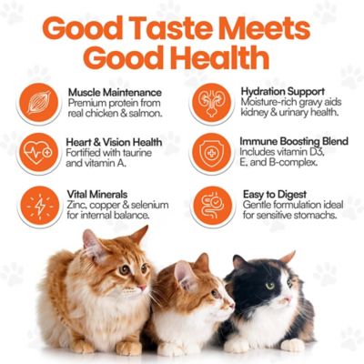 Image showing  Mixed Variety Pack Premium Gravy Salmon, Chicken Stew Wet Cat Food Topping, 3.5-oz. pouch, case of 4