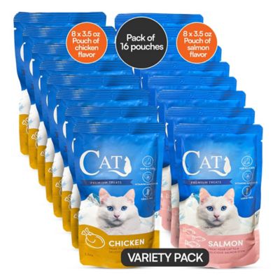 Scoochie Pet Products Mixed Variety Pack Premium Gravy Salmon, Chicken Stew Wet Cat Food Topping, 3.5-oz. pouch, case of 16