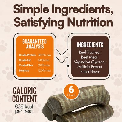 Image showing  Double Stuffed Trachea Tube With Irresistible Peanut Butter Dog Chew Treat, 6CT