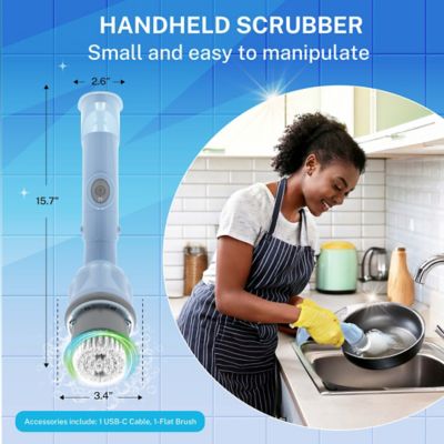 Image showing  Scrubtastic Express Electric Rechargeable Handheld Scrubber Power Scrub Brush in Pastel Blue