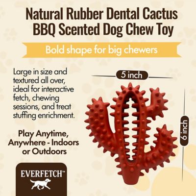 Image showing 1 th EVERFETCH Natural Rubber Red Dental Cactus BBQ Scented Durable Dog Toy