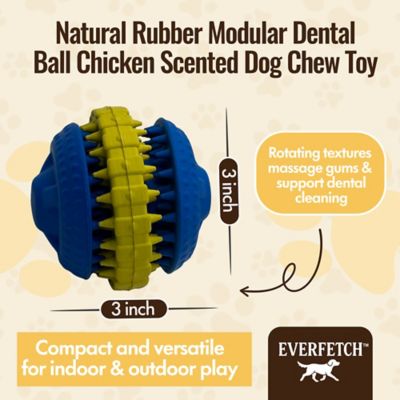 Image showing  Natural Rubber Yellow/Blue Modular Dental Ball Chicken Scented Durable Dog Toy