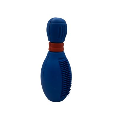 EVERFETCH Natural Rubber Blue Dental Bowling Pin Treat-Holder BBQ Scented Durable Dog Toy