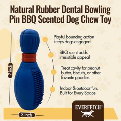 Image showing  Natural Rubber Blue Dental Bowling Pin Treat-Holder BBQ Scented Durable Dog Toy