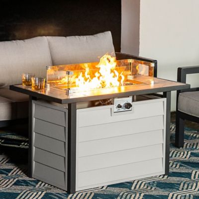 Image showing  43 in. Patio Propane Fire Pit Table, Marble Texture Glass Tabletop