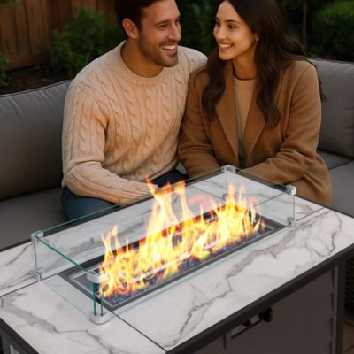 Image showing  43 in. Patio Propane Fire Pit Table, Marble Texture Glass Tabletop