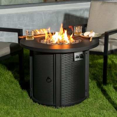 Image showing  Patio 30 in. Round Propane Fire Pit Table with Lid and Lava Rocks