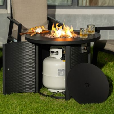 Image showing  Patio 30 in. Round Propane Fire Pit Table with Lid and Lava Rocks