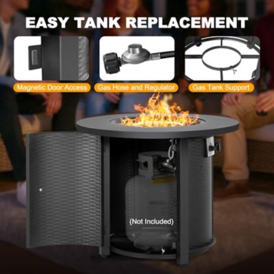 Image showing 5 th Nuu Garden Patio 30 in. Round Propane Fire Pit Table with Lid and Lava Rocks