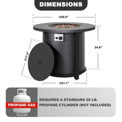 Image showing 6 th Nuu Garden Patio 30 in. Round Propane Fire Pit Table with Lid and Lava Rocks