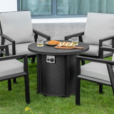 Image showing 8 th Nuu Garden Patio 30 in. Round Propane Fire Pit Table with Lid and Lava Rocks