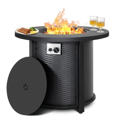 Image showing 9 th Nuu Garden Patio 30 in. Round Propane Fire Pit Table with Lid and Lava Rocks