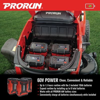 Image showing  60V 42-in. Steel Deck Cordless Lawn Tractor with 10.0 Ah Batteries (3), Charger, Mulch Kit, and Towing Kit