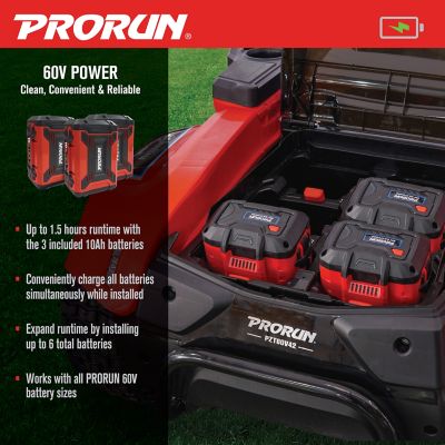 Image showing  60V 42-in. Zero-Turn Riding Lawn Mower with 10.0 Ah Batteries (3), Charger, Mulch Kit, and Towing Kit