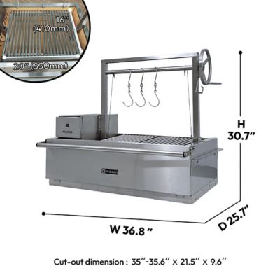 Image showing  36 in. Infinity SS304 Built-in Argentine Charcoal and Wood BBQ Grill