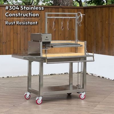 Image showing 9 th Prokan 42 in. Infinity SS304 Argentine Charcoal and Wood BBQ Grill