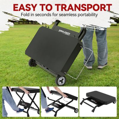 Image showing  Portable Collapsible Grill Stand, Folding Grill Cart Trolley for Outdoor Cooking Camping, BBQ Stand Trolley, Black