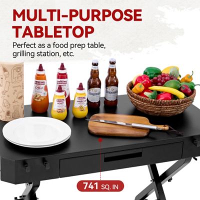 Image showing  Portable Collapsible Grill Stand, Folding Grill Cart Trolley for Outdoor Cooking Camping, BBQ Stand Trolley, Black