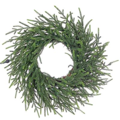 Fraser Hill Farm 24 ft. Real Feel Artificial Wreath with LED Lights in Green