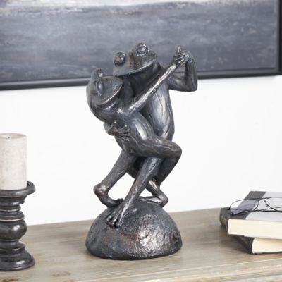 Harper & Willow Resin Patina Dancing Frog Decorative Sculpture with Rock Base