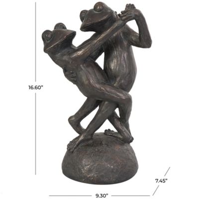 Image showing  Resin Patina Dancing Frog Decorative Sculpture with Rock Base