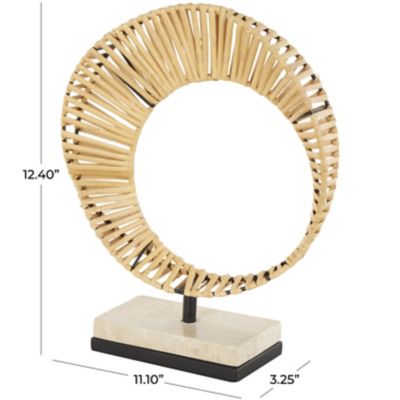 Image showing  Rattan Handmade Mobius Strip Inspired Abstract Decorative Sculpture with White Marble Base