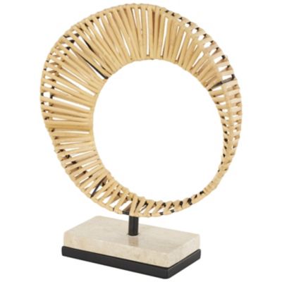 Image showing  Rattan Handmade Mobius Strip Inspired Abstract Decorative Sculpture with White Marble Base