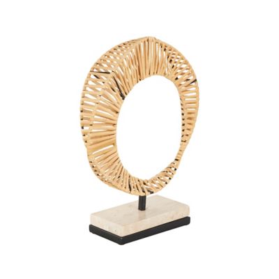 Image showing  Rattan Handmade Mobius Strip Inspired Abstract Decorative Sculpture with White Marble Base