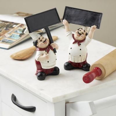 Harper & Willow Polystone Kitchen Decorative Figurine Chef Decorative Sculpture with Chalkboard Signs