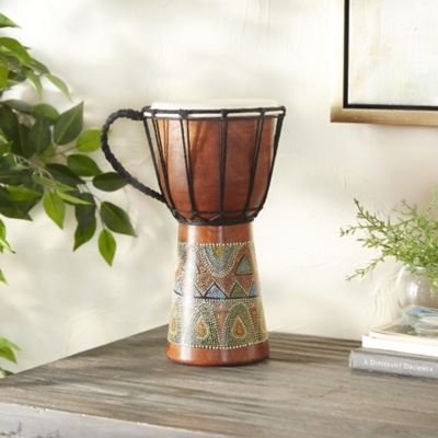 Harper & Willow Wood Handmade Djembe Drum Decorative Sculpture with Rope Accents