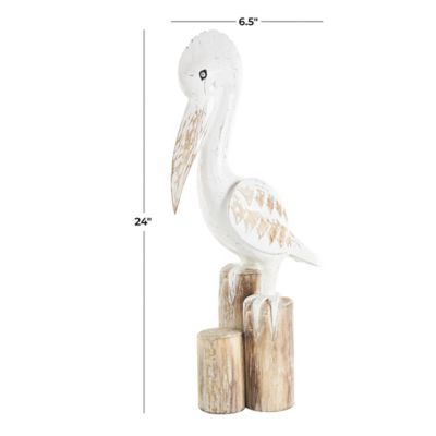 Image showing  Wood Handmade Distressed Pelican Decorative Sculpture with 3 Brown Posts