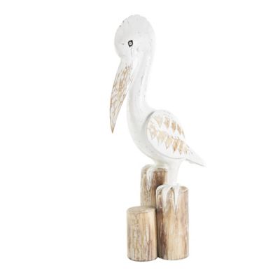 Image showing  Wood Handmade Distressed Pelican Decorative Sculpture with 3 Brown Posts