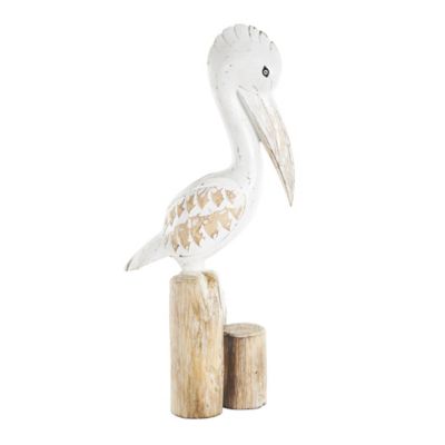 Image showing  Wood Handmade Distressed Pelican Decorative Sculpture with 3 Brown Posts