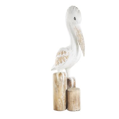 Image showing  Wood Handmade Distressed Pelican Decorative Sculpture with 3 Brown Posts