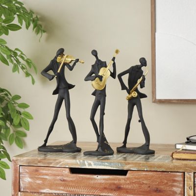 Harper & Willow Polystone Abstract Musician Decorative Sculpture with Gold Instruments and Music Notes