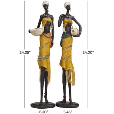 Image showing  Polyresin Handmade African Woman Decorative Sculpture with Water Jugs and Jeweled Details