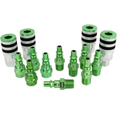 Milton ColorFit Coupler and Plug Kit, with Rubber Safety Bumper-(A-Style, Green)-1/4 in. NPT, (14-Piece)