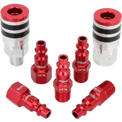 Milton ColorFit Coupler and Plug Kit, with Rubber Safety Bumper-(M-Style, Red)-1/4 in. NPT, (7-Piece)