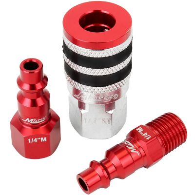 Milton ColorFit Coupler and Plug Kit, with Rubber Safety Bumper-(M-Style, Red)-1/4 in. NPT, (3-Piece)