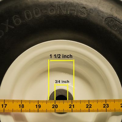 Image showing  15x6.00-6 Flat Free Tire with 3/4 in. 5/8 in. and 1/2 in. Bushing-3.0 in.-6.9 in. Center Hub Set of 2