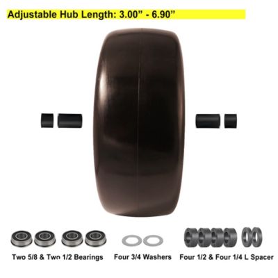 Image showing  15x6.00-6 Flat Free Tire with 3/4 in. 5/8 in. and 1/2 in. Bushing-3.0 in.-6.9 in. Center Hub Set of 2