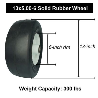 Image showing  Solid Rubber 13x5.00-6 Flat Free Tire with 3/4 and 5/8 Bearings-3-6 in. Center Hub Set of 2