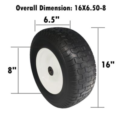 Image showing  Flat Free 16x6.50-8 Lawn Mower Tire with 3/4 in. Bearing-3 in. Offset Hub-Set of 2