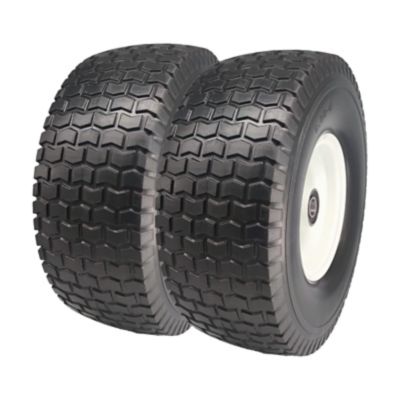 Ogracwheel Set of Two 15x6.00-6 Flat Free Tire with 1.0 in. Axle-3 in. Center Hub