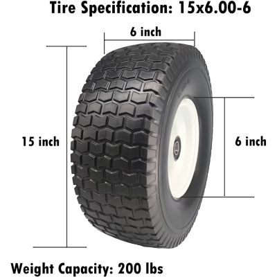 Image showing  Flat Free Tire 15x6.00-6 with 1/2 in. Axle-3 in. Center Hub Set of 2