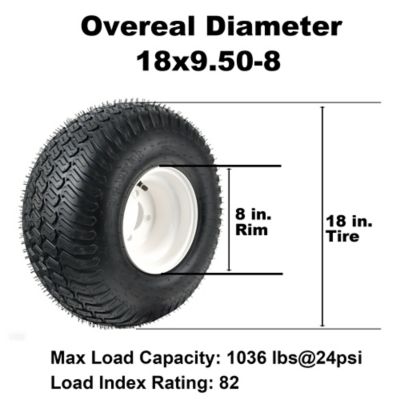 Image showing  18x9.50-8 Lawn Mower Tires with 4 Lug 8 in.x 7 in. Wheel-2.83 in. Central Hole-4PR-1000 lb. Capacity, 2 pc.
