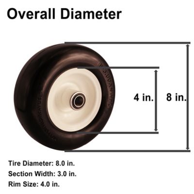 Image showing  8x3.00-4 Flat Free Tire with 3/4 and 5/8 Bearings-3.25-4.75 in. Center Hub Set of 2